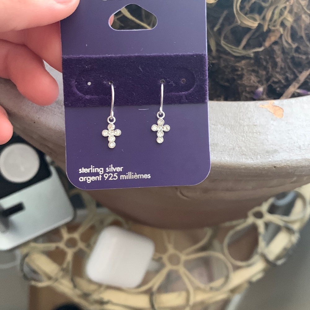 Silver cross earrings